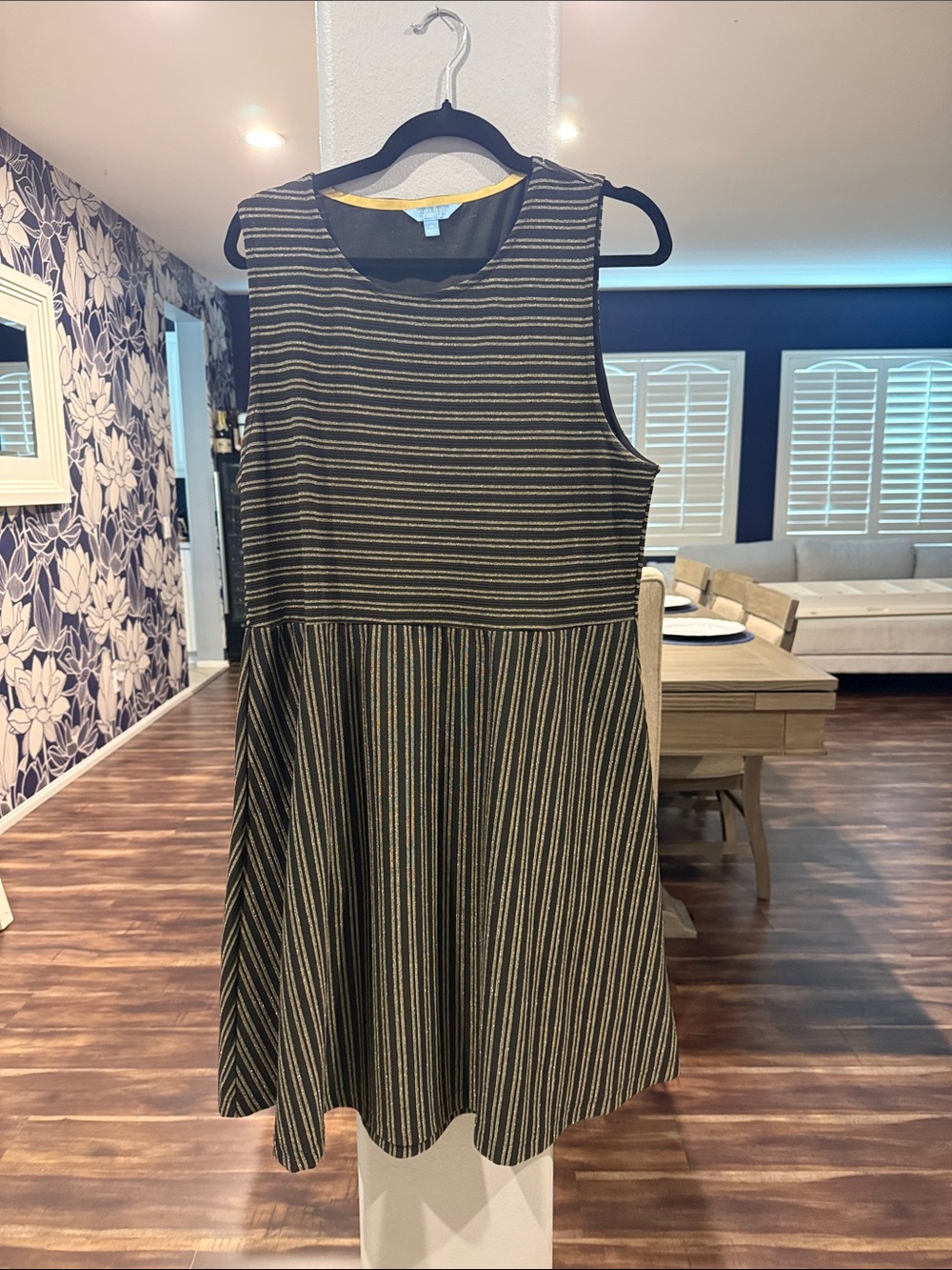 Draper James Black Dress with Gold Stripes